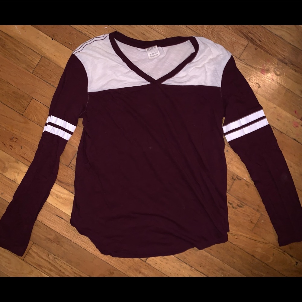 PINK VS Maroon Varsity-Style Long Sleeve Shirt